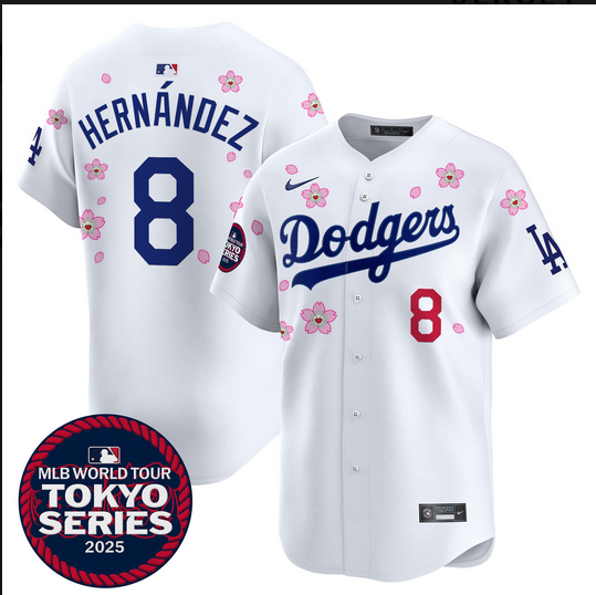 Men Los Angeles Dodgers #8 Hernandez Tokyo Series 2025 white Limited Stitched Jersey